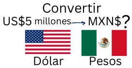 5 millones de dólares a pesos mexicanos.¿Cuánto son 5 millones de dólares en pesos?